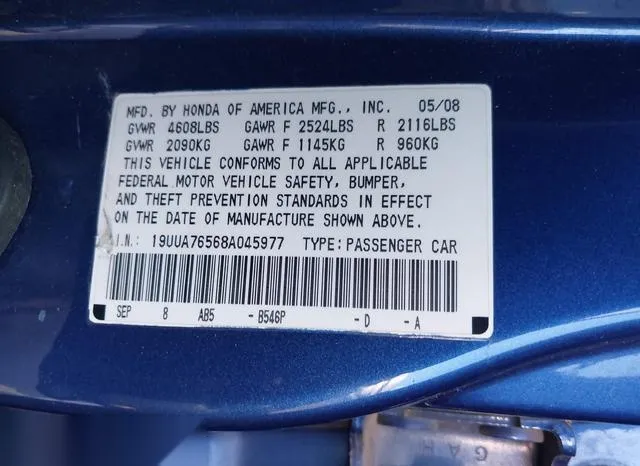 19UUA76568A045977 2008 2008 Acura TL- Type S 9