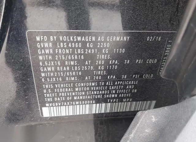 WVGBV7AX7GW590098 2016 2016 Volkswagen Tiguan- S 9