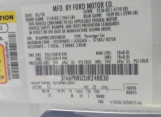 3FA6P0RU3JR248830 2018 2018 Ford Fusion- Hybrid Titanium 9