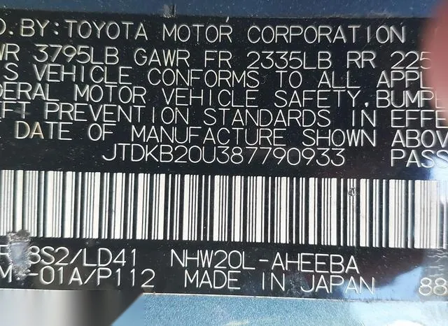 JTDKB20U387790933 2008 2008 Toyota Prius 9