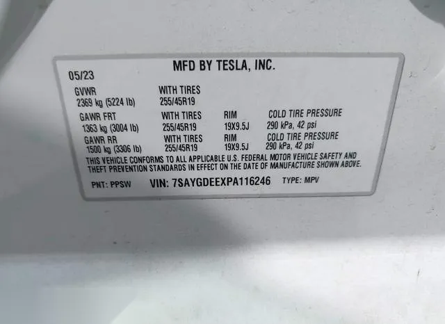 7SAYGDEEXPA116246 2023 2023 Tesla Model Y- Awd/Long Range Du 9