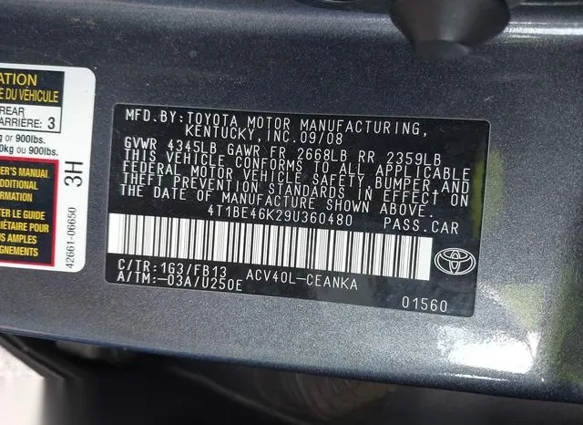 4T1BE46K29U360480 2009 2009 Toyota Camry- LE 9