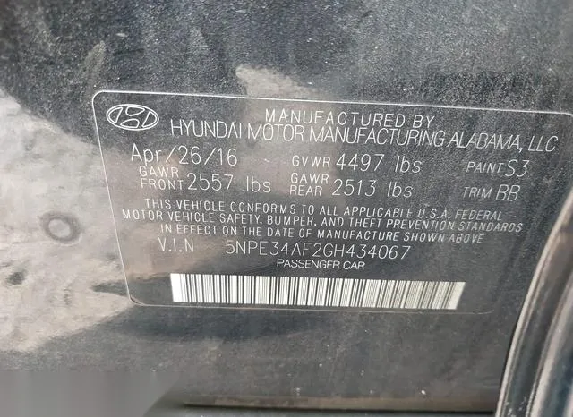 5NPE34AF2GH434067 2016 2016 Hyundai Sonata- Limited 9