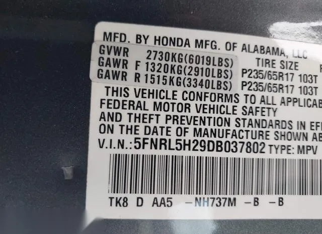 5FNRL5H29DB037802 2013 2013 Honda Odyssey- LX 9