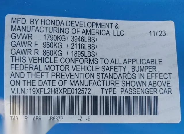 19XFL2H8XRE012572 2024 2024 Honda Civic- Sport 9