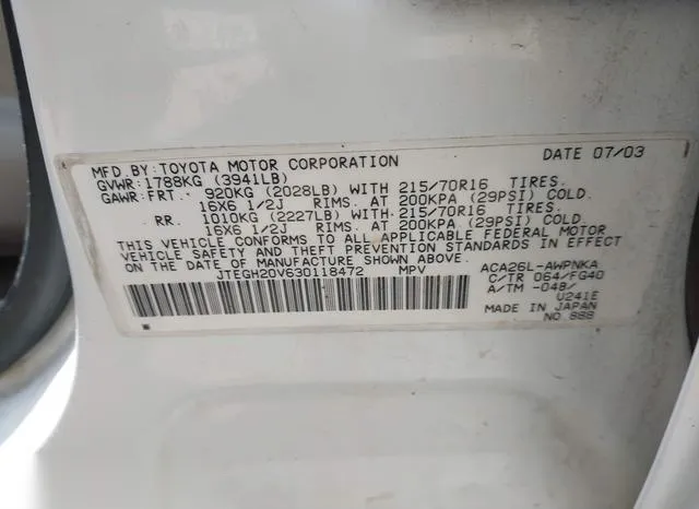 JTEGH20V630118472 2003 2003 Toyota RAV4 9