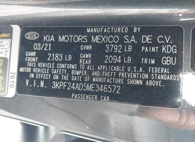 3KPF24AD5ME346572 2021 2021 KIA Forte- Lxs 9