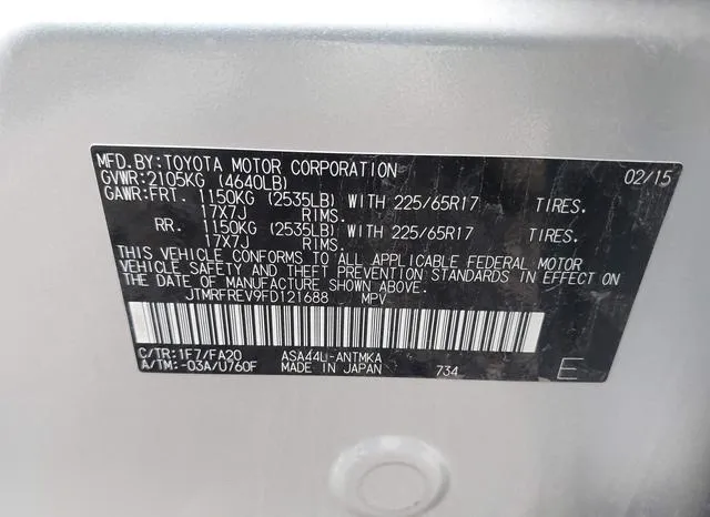 JTMRFREV9FD121688 2015 2015 Toyota RAV4- Xle 9