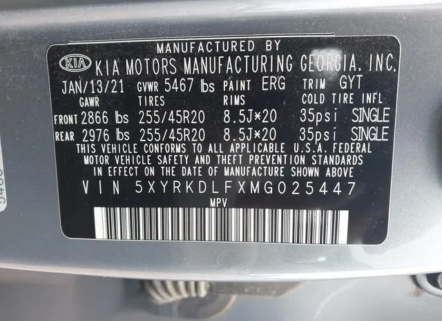 5XYRKDLFXMG025447 2021 2021 KIA Sorento- SX 9