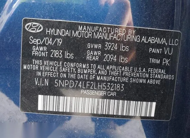 5NPD74LF2LH532183 2020 2020 Hyundai Elantra- SE 9