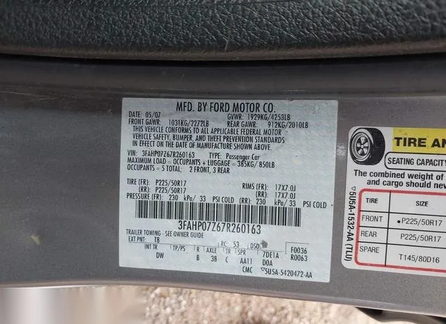 3FAHP07Z67R260163 2007 2007 Ford Fusion- SE 9