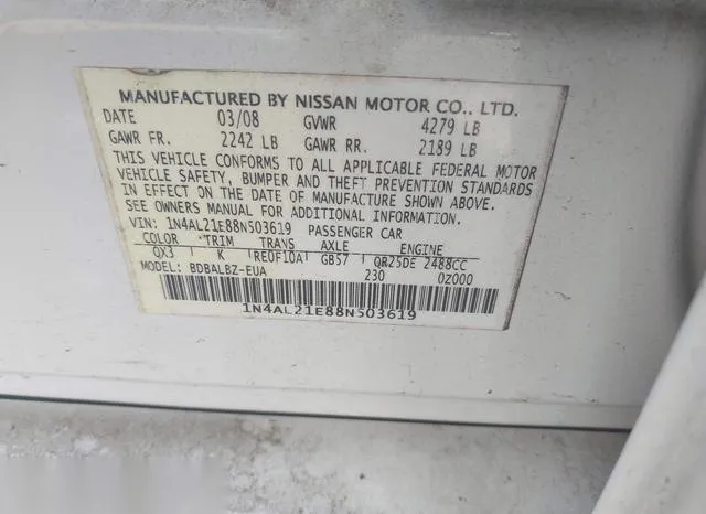 1N4AL21E88N503619 2008 2008 Nissan Altima- 2-5 S 9