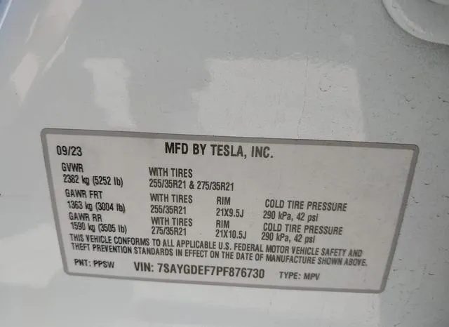 7SAYGDEF7PF876730 2023 2023 Tesla Model Y- Awd/Performance 9