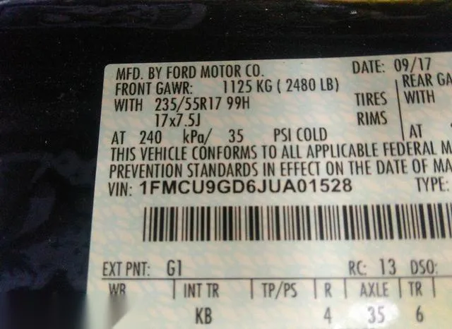 1FMCU9GD6JUA01528 2018 2018 Ford Escape- SE 9