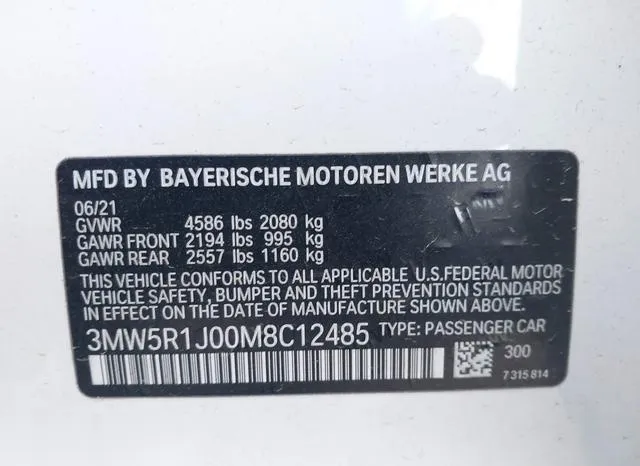 3MW5R1J00M8C12485 2021 2021 BMW 3 Series- 330I 9