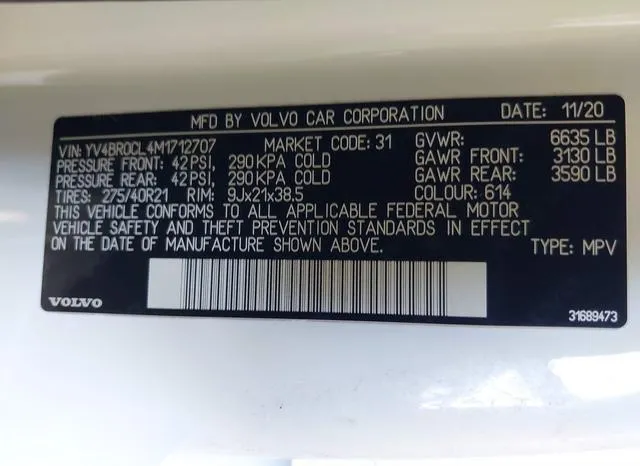 YV4BR0CL4M1712707 2021 2021 Volvo Xc90 Recharge Plug-In Hybr 9