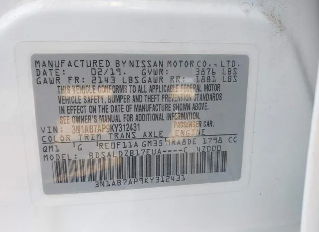 3N1AB7AP9KY312431 2019 2019 Nissan Sentra- SV 9