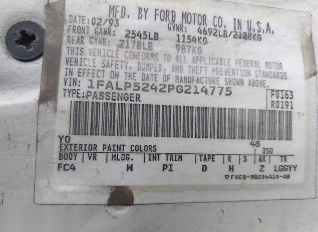 1FALP5242PG214775 1993 1993 Ford Taurus- GL 9