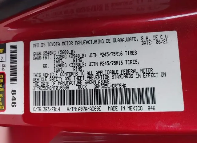 3TYRZ5CN6MT010508 2021 2021 Toyota Tacoma- Sr V6 9