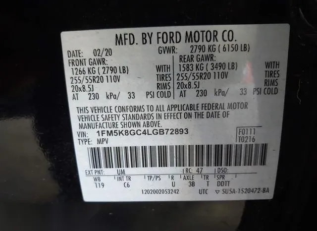 1FM5K8GC4LGB72893 2020 2020 Ford Explorer- ST 9