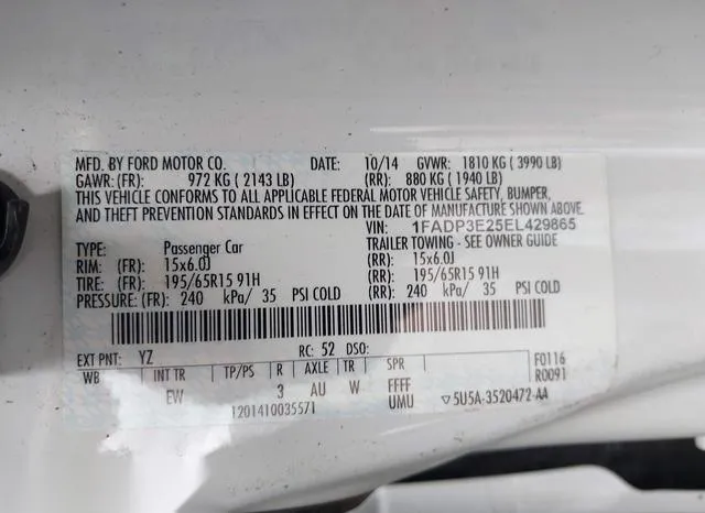 1FADP3E25EL429865 2014 2014 Ford Focus- S 9