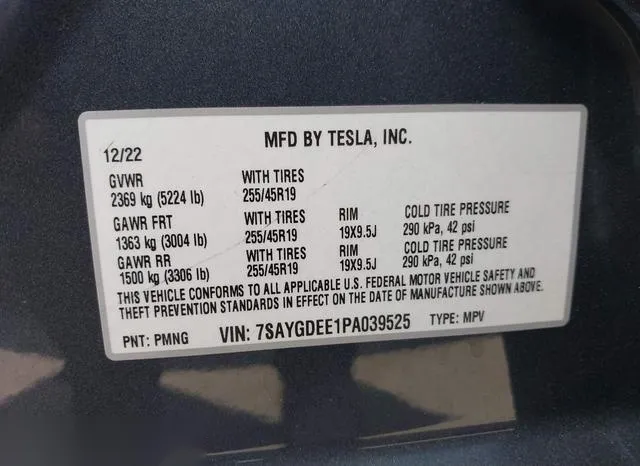 7SAYGDEE1PA039525 2023 2023 Tesla Model Y- Awd/Long Range Du 9