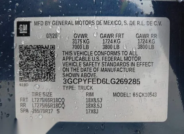 3GCPYFED6LG269285 2020 2020 Chevrolet Silverado 1500- 4Wd 9