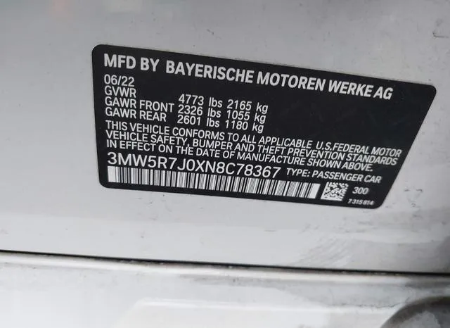 3MW5R7J0XN8C78367 2022 2022 BMW 3 Series- 330I Xdrive 9