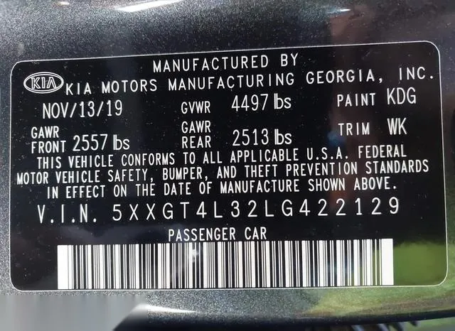 5XXGT4L32LG422129 2020 2020 KIA Optima- LX 9