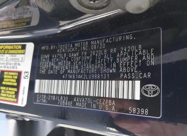 4T1K61AK2LU988131 2020 2020 Toyota Camry- Xse 9