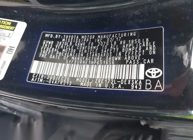 5YFBURHE1HP651656 2017 2017 Toyota Corolla- SE 9