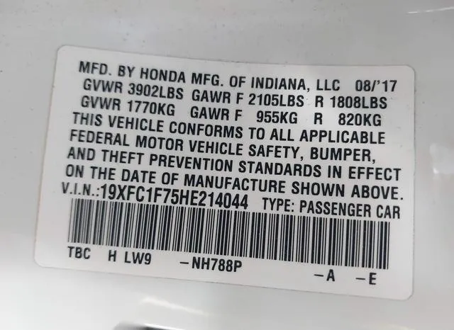 19XFC1F75HE214044 2017 2017 Honda Civic- Ex-L 8