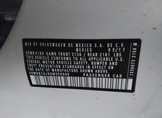 3VWDB7AJ9HM358988 2017 2017 Volkswagen Jetta- 1-4T Se 9