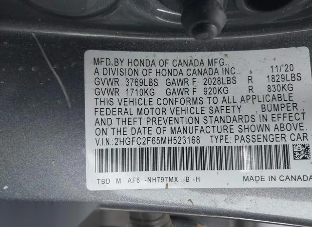 2HGFC2F65MH523168 2021 2021 Honda Civic- LX 9