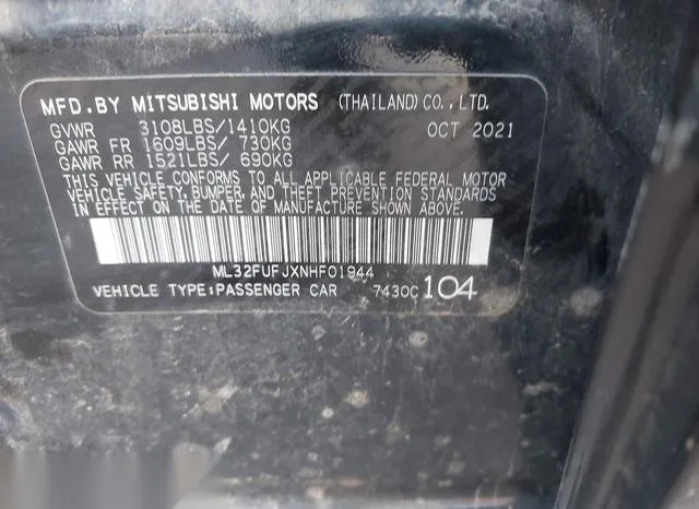 ML32FUFJXNHF01944 2022 2022 Mitsubishi Mirage- G4 Black Edi 9