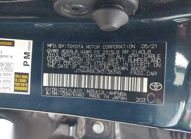 JTNA4MBE3M3138396 2021 2021 Toyota Corolla- Xse 9