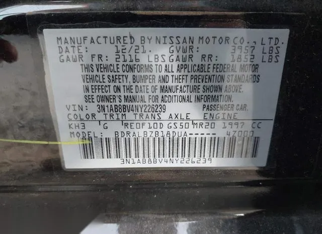 3N1AB8BV4NY226239 2022 2022 Nissan Sentra- S Xtronic Cvt 9