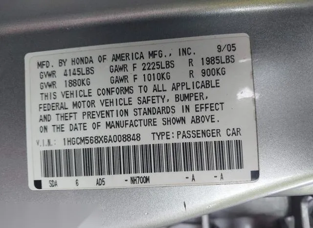 1HGCM568X6A008848 2006 2006 Honda Accord- 2-4 EX 9