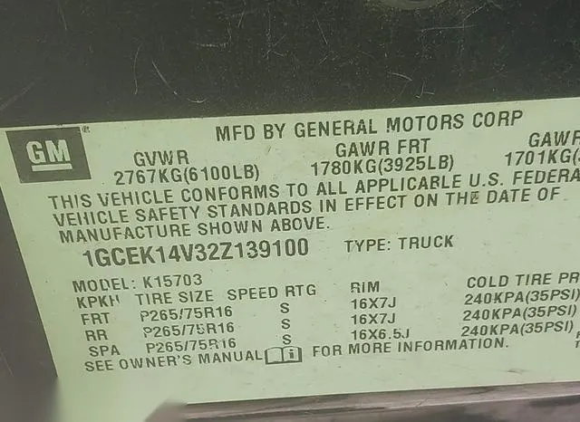 1GCEK14V32Z139100 2002 2002 Chevrolet Silverado 1500- LS 9