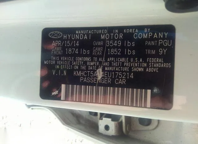 KMHCT5AE4EU175214 2014 2014 Hyundai Accent- GS 9