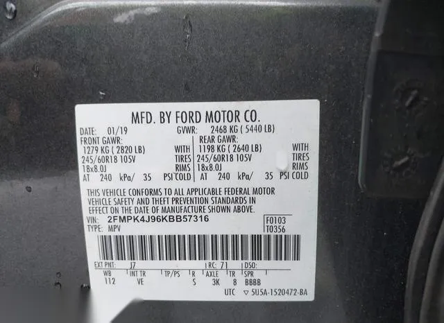 2FMPK4J96KBB57316 2019 2019 Ford Edge- Sel 9