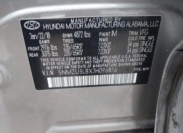 5NMZU3LBXJH096876 2018 2018 Hyundai Santa Fe- Sport 2-4L 9