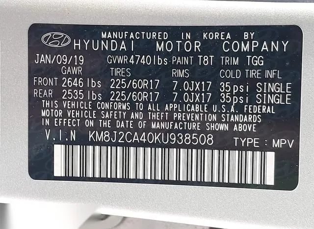 KM8J2CA40KU938508 2019 2019 Hyundai Tucson- SE 9