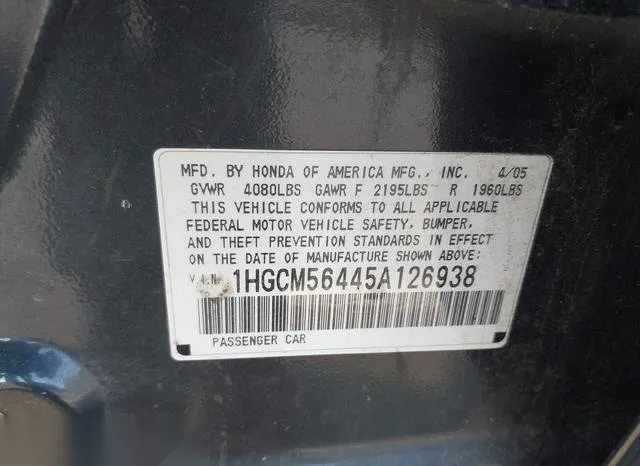 1HGCM56445A126938 2005 2005 Honda Accord- 2-4 LX 9