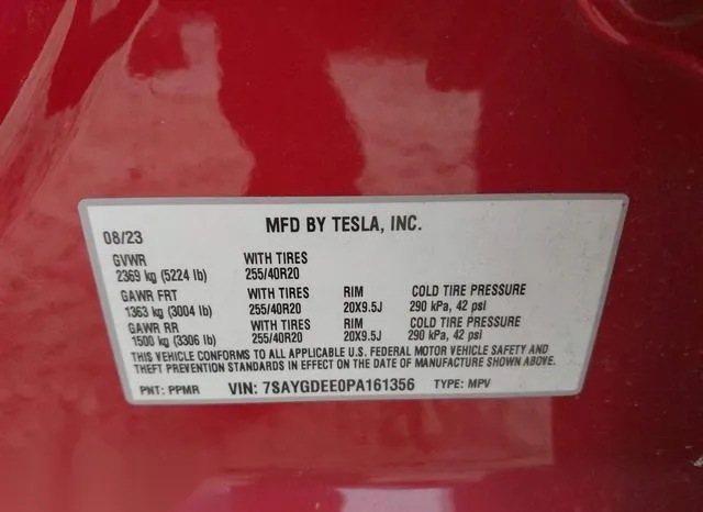 7SAYGDEE0PA161356 2023 2023 Tesla Model Y- Awd/Long Range D 9