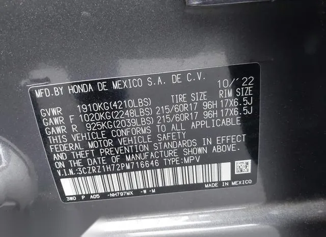 3CZRZ1H72PM716646 2023 2023 Honda HR-V- 2Wd Ex-L 9