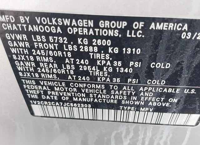 1V2CR2CA7JC562303 2018 2018 Volkswagen Atlas- 3-6L V6 Se 9