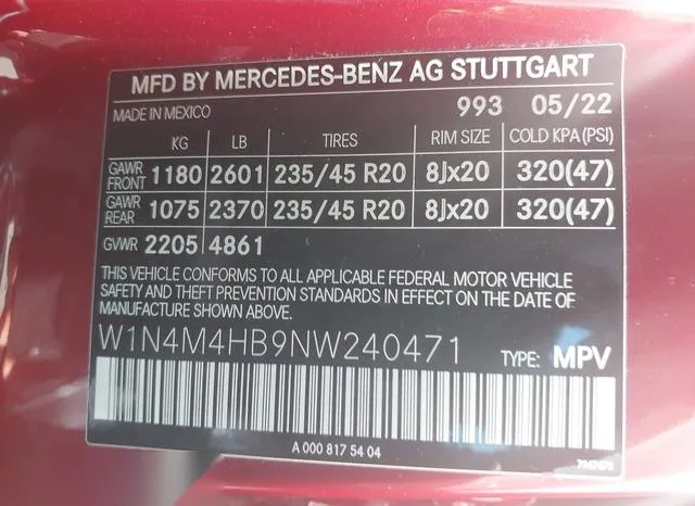 W1N4M4HB9NW240471 2022 2022 Mercedes-Benz GLB-Class- GLB250  9