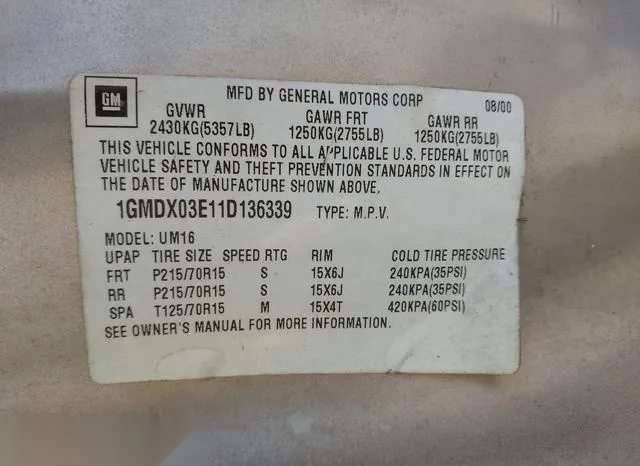 1GMDX03E11D136339 2001 2001 Pontiac Montana 9