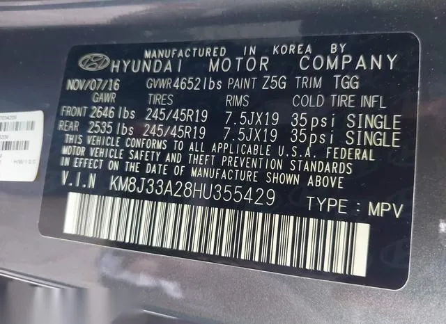 KM8J33A28HU355429 2017 2017 Hyundai Tucson- Sport 9